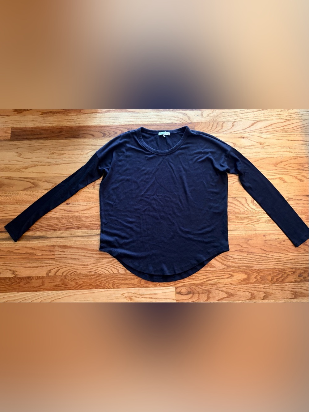 rag & bone The Knit Long Sleeve Tee Black Scoop Neck Curved Hem SP